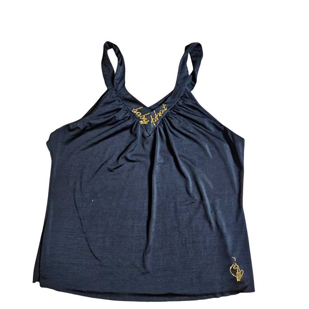 Baby Phat Rhinestone Logo V-Neck‎ Tank Top L Sleeveless USA Glam 90s Chic Y2K